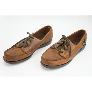 Eastland Boat Shoes Falmouth 8 M Brown Leather Made in USA Moc Toe Lace Up Good